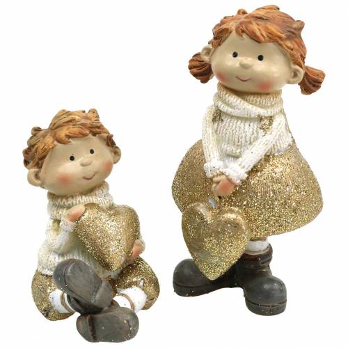Product Decorative figures little brother and sister gold, glitter 10 / 6.5cm, set of 2