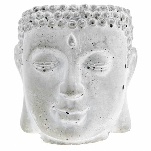 Floristik24 Buddha head for planting concrete gray, white washed Ø8 H8cm