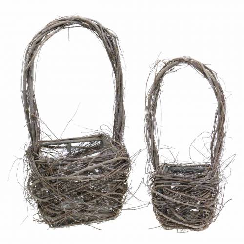 Decorative wicker basket with handle natural H36.5cm H45cm set of 2