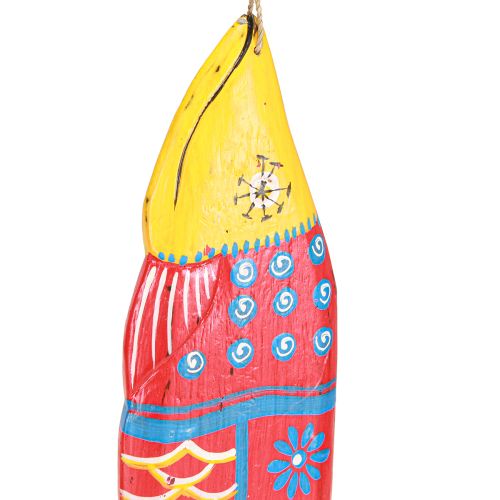 Product Colorful wooden fish decoration for hanging red blue assorted 38cm 2pcs
