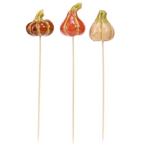 Product Colorful mini pumpkins on a stick ceramic decoration 5-6.5cm 3 pieces