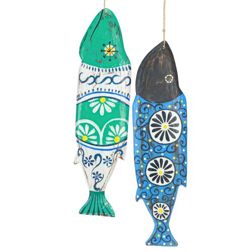 Product Colorful fish wooden decoration for hanging blue and green 38cm 2 pieces