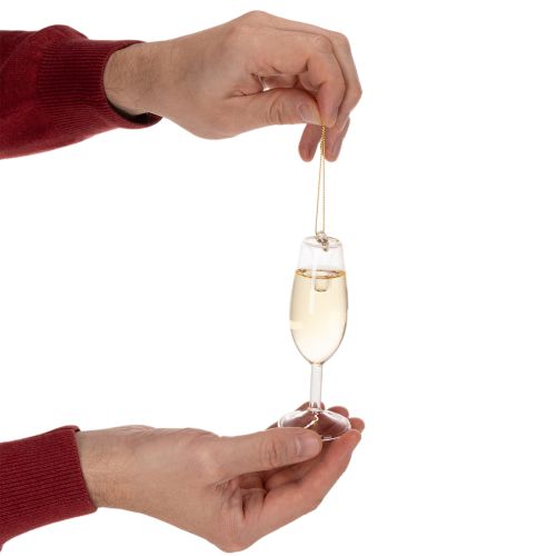 Champagne bottle and champagne glass pendant set, Christmas tree decoration, 14cm, 2 pieces | Floristik24.ie