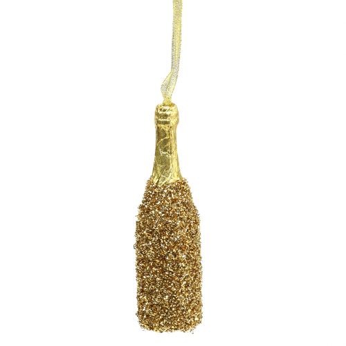Champagne bottle to hang light gold 13.5cm