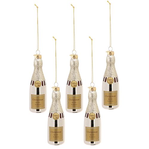 Product Champagne Bottle for Hanging New Year&#39;s Eve Decoration Silver 13cm 5 Pcs