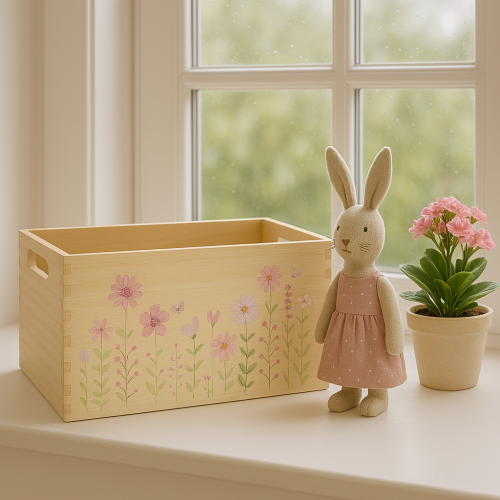Product Small Wooden Box Flowers and Butterflies Wood 30×18cm
