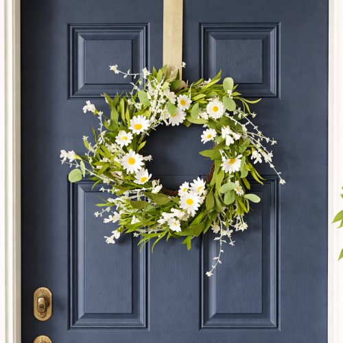 Product Artificial daisy wreath, natural look and durable, for door and wall decoration, 55cm