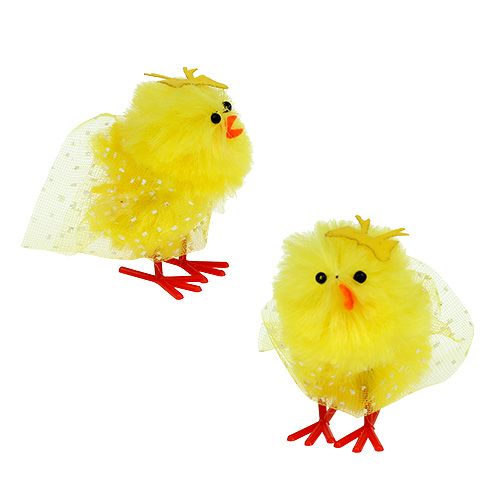 Floristik24 Chenille chick with dress, bow 5cm yellow 4 pcs