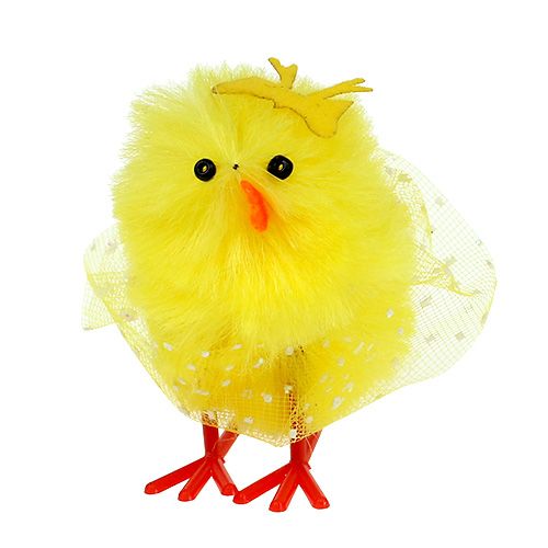 Floristik24 Chenille chick with dress, bow 5cm yellow 4 pcs