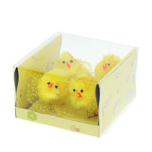 Floristik24 Chenille chick with dress, bow 5cm yellow 4 pcs