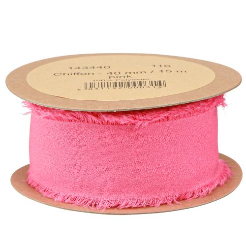 Product Chiffon ribbon pink neon fabric ribbon with fringes 40mm 15m