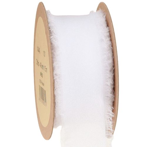 Chiffon ribbon white fabric ribbon with fringes 40mm 15m