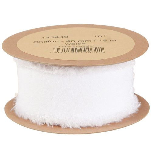 Product Chiffon ribbon white fabric ribbon with fringes 40mm 15m
