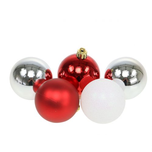 Floristik24 Christmas bauble mix white, red, silver Ø5.5cm 30pcs