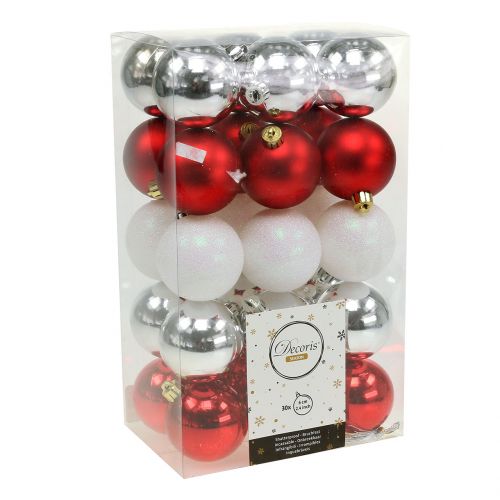 Product Christmas bauble mix white, red, silver Ø5.5cm 30pcs