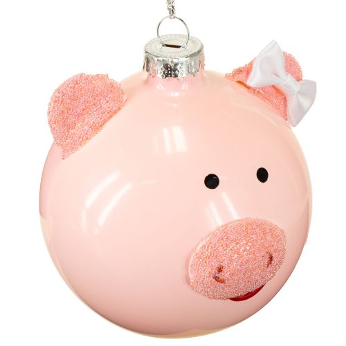 Floristik24 Christmas tree bauble pig pink white glass ball Ø8cm 2pcs