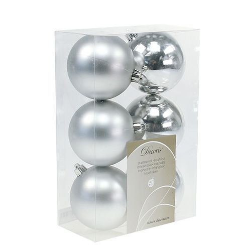 Floristik24 Christmas tree balls plastic silver 8cm 6pcs