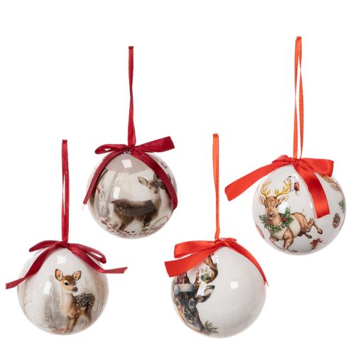 Christmas bauble with deer motif and ribbon for hanging, 7cm, 4 pieces buy online | Floristik24.ie
