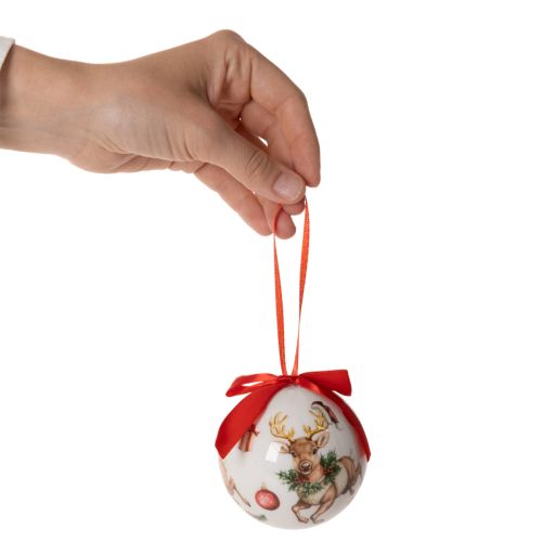 Christmas bauble with deer motif and ribbon for hanging, 7cm, 4 pieces | Floristik24.ie