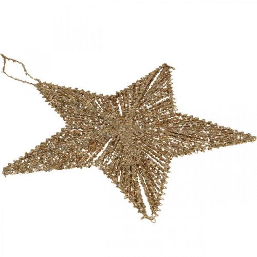 Product Christmas tree decorations, Advent decoration, star pendant golden W30cm 4 pieces