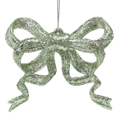 Product Christmas tree decoration bow 9cm with glitter green 12 pcs