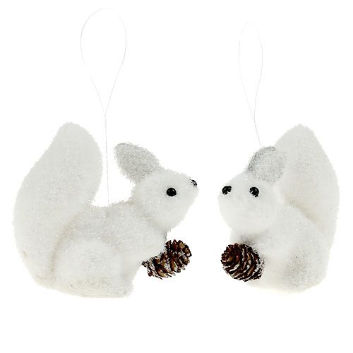 Christmas tree decorations squirrel white 7cm 6pcs