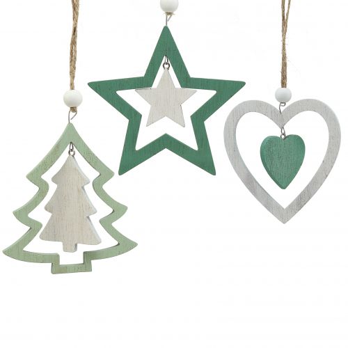 Product Christmas tree decorations mix green, white 10cm 9pcs