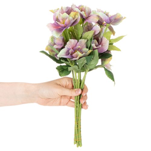 Artificial Christmas rose bunch with purple blossoms, 35cm, 6 pieces | Floristik24.ie