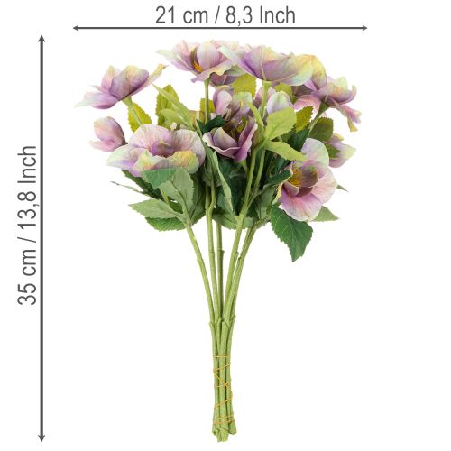 Artificial Christmas rose bunch with purple blossoms, 35cm, 6 pieces | Floristik24.ie