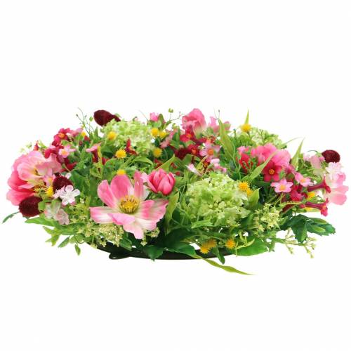 Floristik24 Decorative wreath with Cosmea and snowball pink, yellow, green Ø30cm