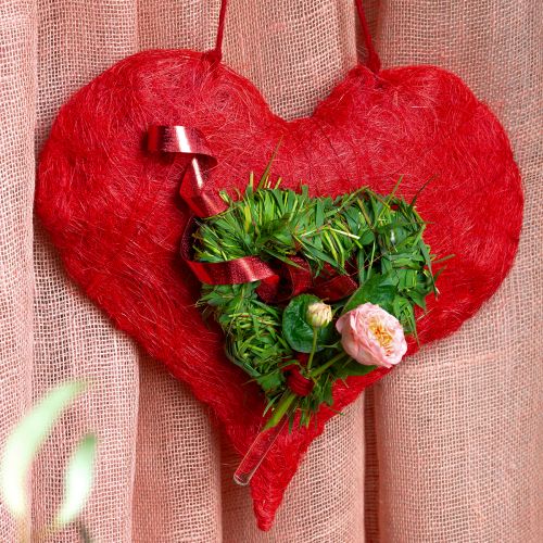 Floristik24 Sisal heart decoration with sisal fibers in red 40x40cm