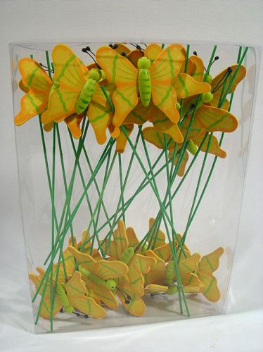 Floristik24 Butterfly on pick green/yellow wood 7cm (24 pcs)