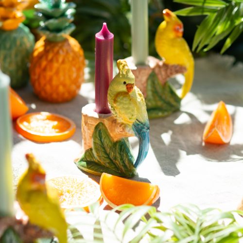 Exotic candle holder ceramic birds hand-painted H14.5cm 2 pcs
