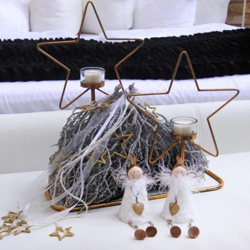 Product Angel figure sitting Christmas decoration wood metal white H12cm