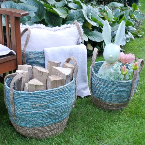 Floristik24 Rattan basket nature/blue Ø40/32/26cm 3pcs