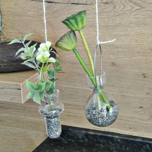 Product Mini glass vases for hanging bracket bulbous H11/11.5cm set of 2