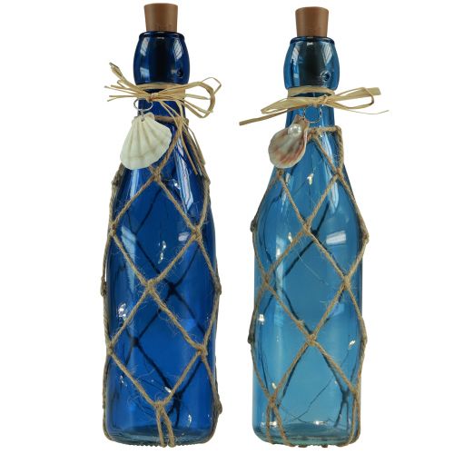 Floristik24 Glass bottle maritime blue bottles with LED H28cm 2pcs