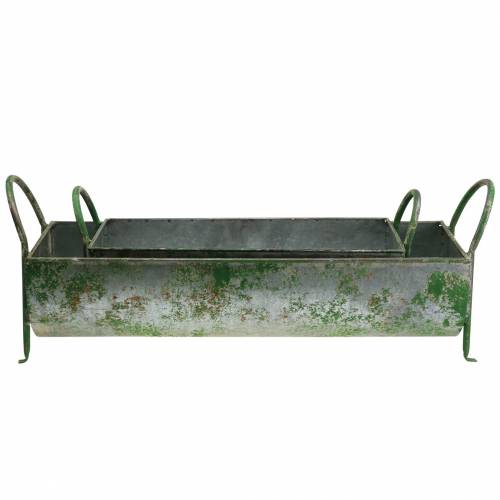 Floristik24 Decorative zinc trough for planting with handles gray, green 60 / 43cm, set of 2