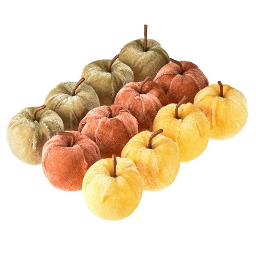 Product Decorative apples fabric apple velvet brown yellow Ø5cm H6cm 12 pcs