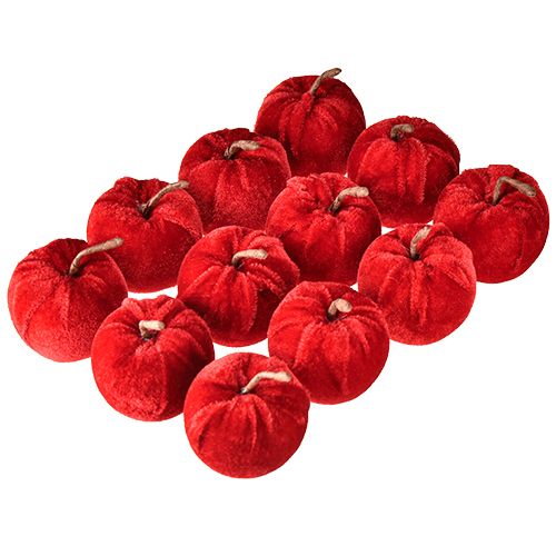 Product Decorative apples fabric autumn decoration velvet red Ø5cm H6cm 12 pcs