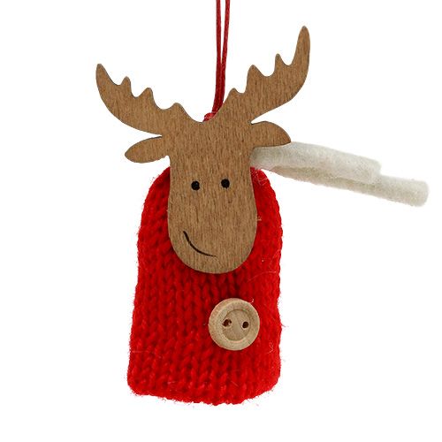 Floristik24 Deco hanger deer 7.5cm red-white 12pcs