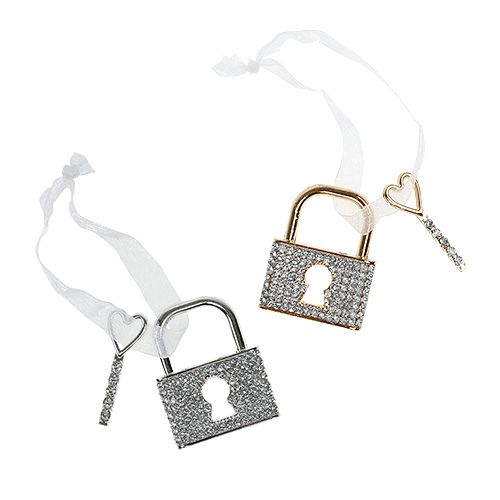 Floristik24 Pendant lock with key 5cm gold / silver 2pcs