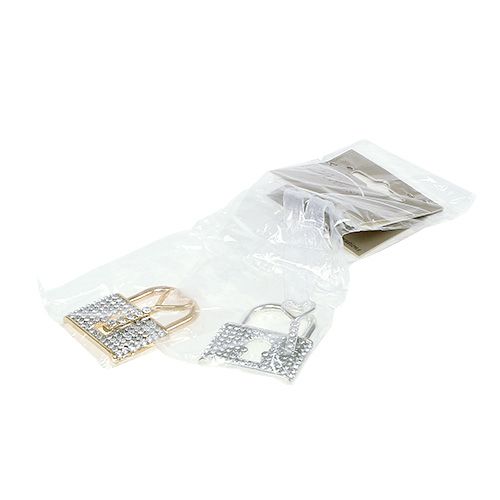 Floristik24 Pendant lock with key 5cm gold / silver 2pcs