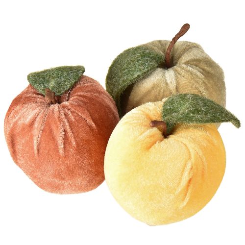 Product Decorative Apple Velvet with Leaf Brown Yellow Ø7.5cm H9cm 9 pcs