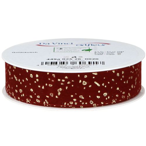 Product Decorative ribbon dark red with golden speckles 15mm 20m