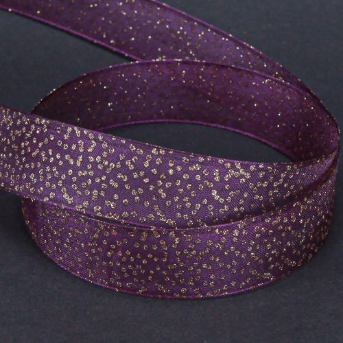 Product Decorative ribbon purple with golden dots, dimensionally stable, 25mm, 20m
