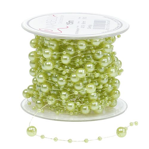 Deco ribbon with pearls light green 6mm 15m
