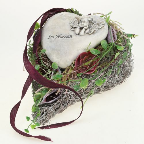 Floristik24 Heart with Rose Grey 16.5cm x 10cm 2 pcs