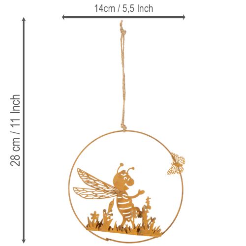 Decorative metal bee, rust finish, garden decoration for hanging, Ø14cm, 4 pieces | Floristik24.ie