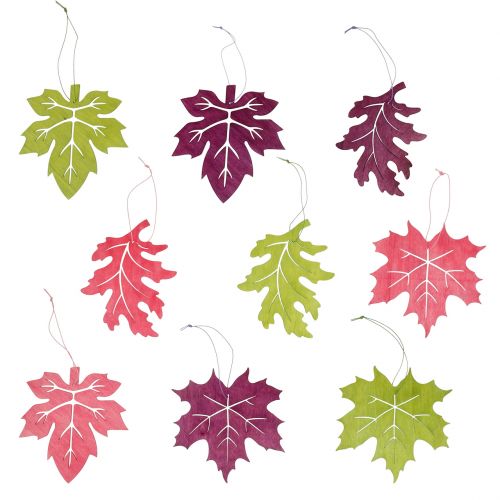 Decorative leaves made of wood to hang colored 12cm 9pcs